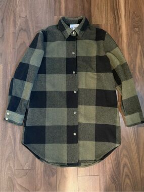 BB Dakota Olive Green & Black Plaid Snap-Front Shacket